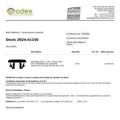Devis Joint Elastomère sur mesure